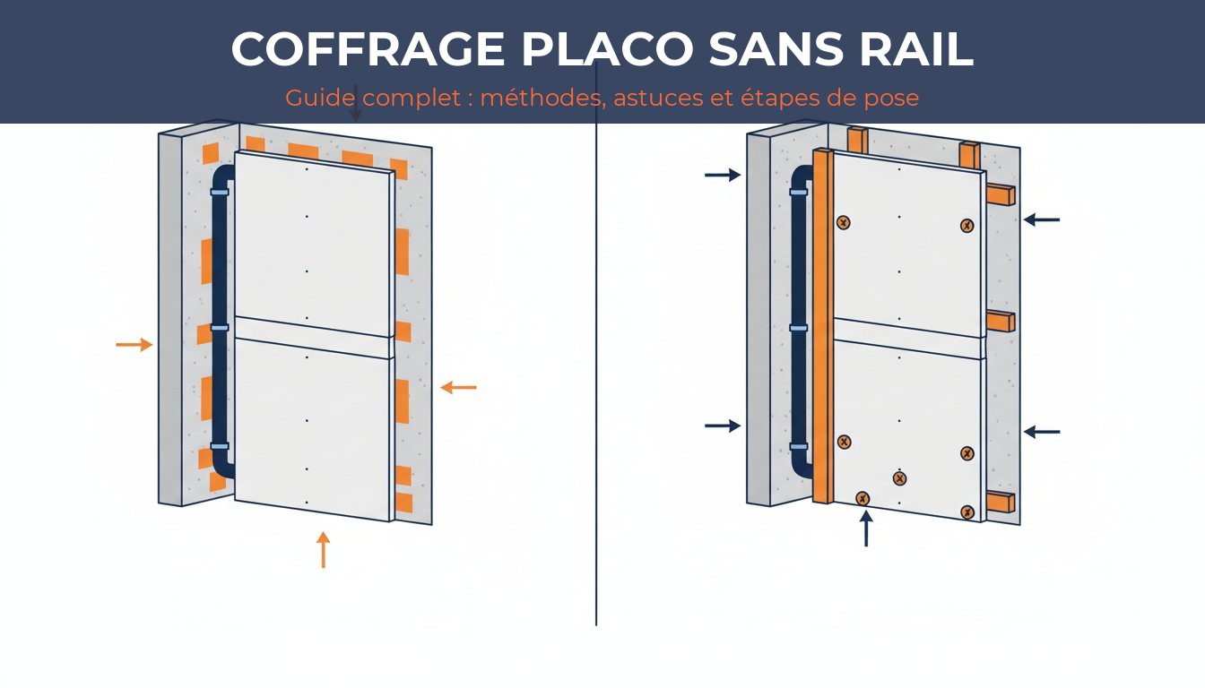 Coffrage placo sans rail - schéma des deux méthodes de pose