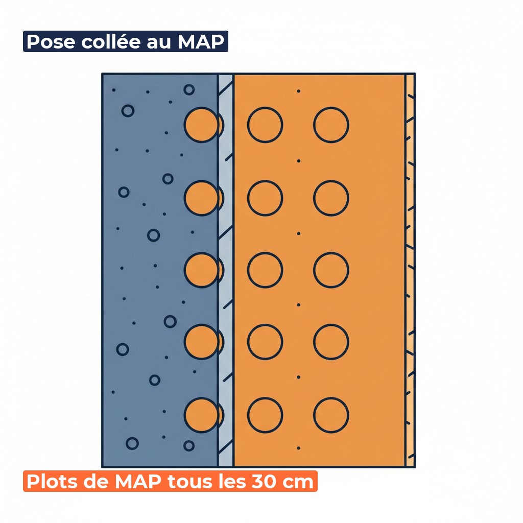 Coffrage placo sans rail - technique de pose collée au MAP
