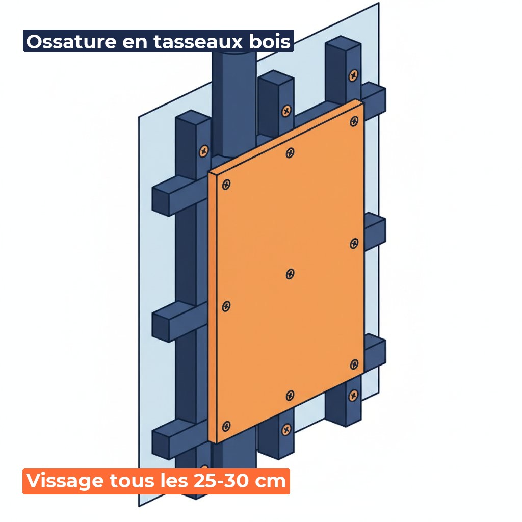 Coffrage placo sans rail - ossature en tasseaux bois