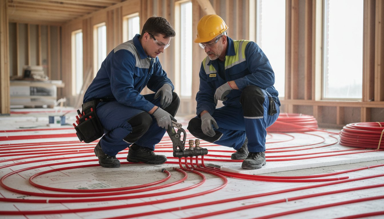 Plomberie chauffage salaire - apprenti sur installation de plancher chauffant