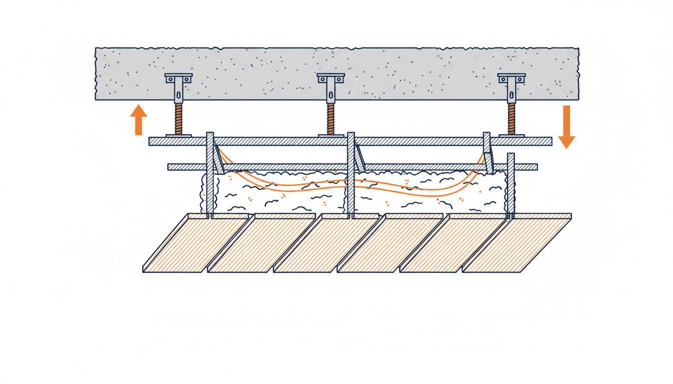 Faux plafond en PVC - coupe technique d'une ossature suspendue avec plénum