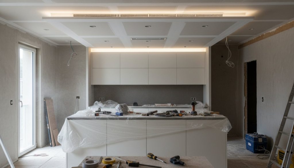 Faux plafond pour cuisine - cuisine moderne avec spots LED integres