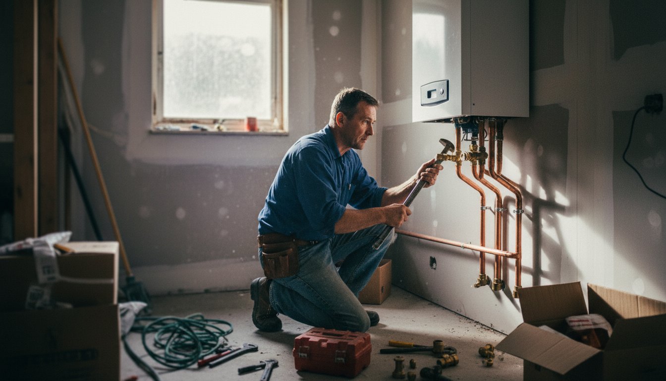 Plomberie chauffage salaire - plombier installant un système de chauffage