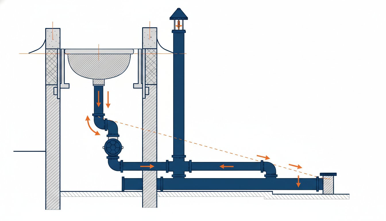 sanitaire et plomberie - schéma réseau évacuation DTU 60.11 siphon pente