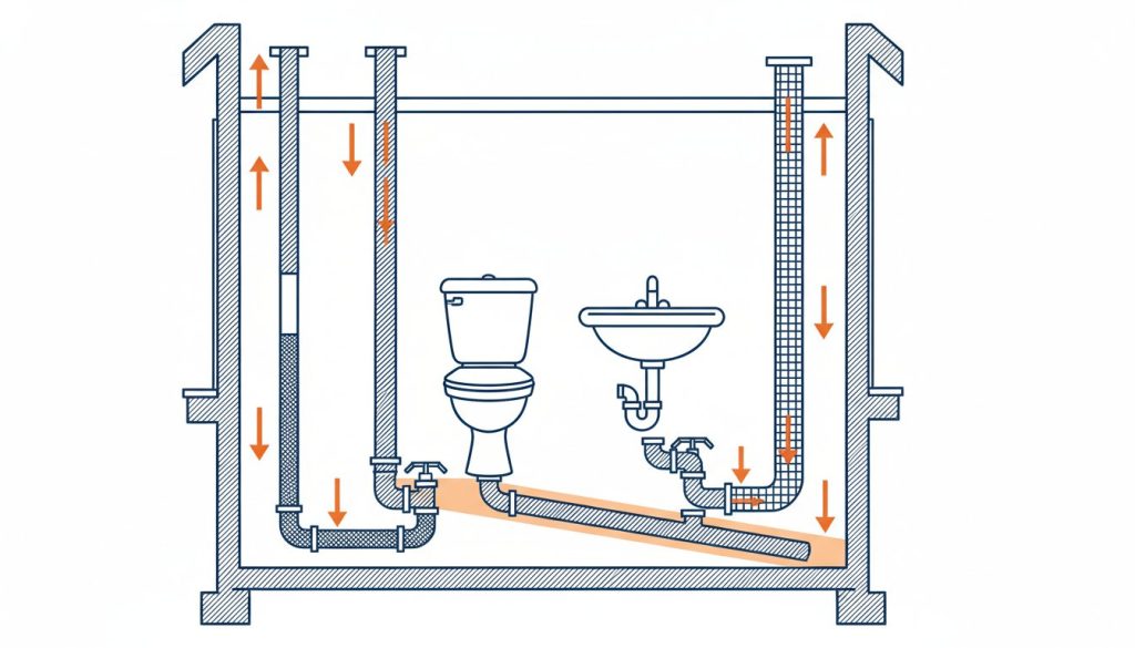 sanitaire et plomberie - schema blueprint reseau alimentation et evacuation