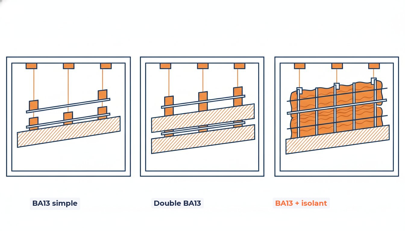 Entraxe suspente placo - comparatif configurations BA13 simple double et isolant
