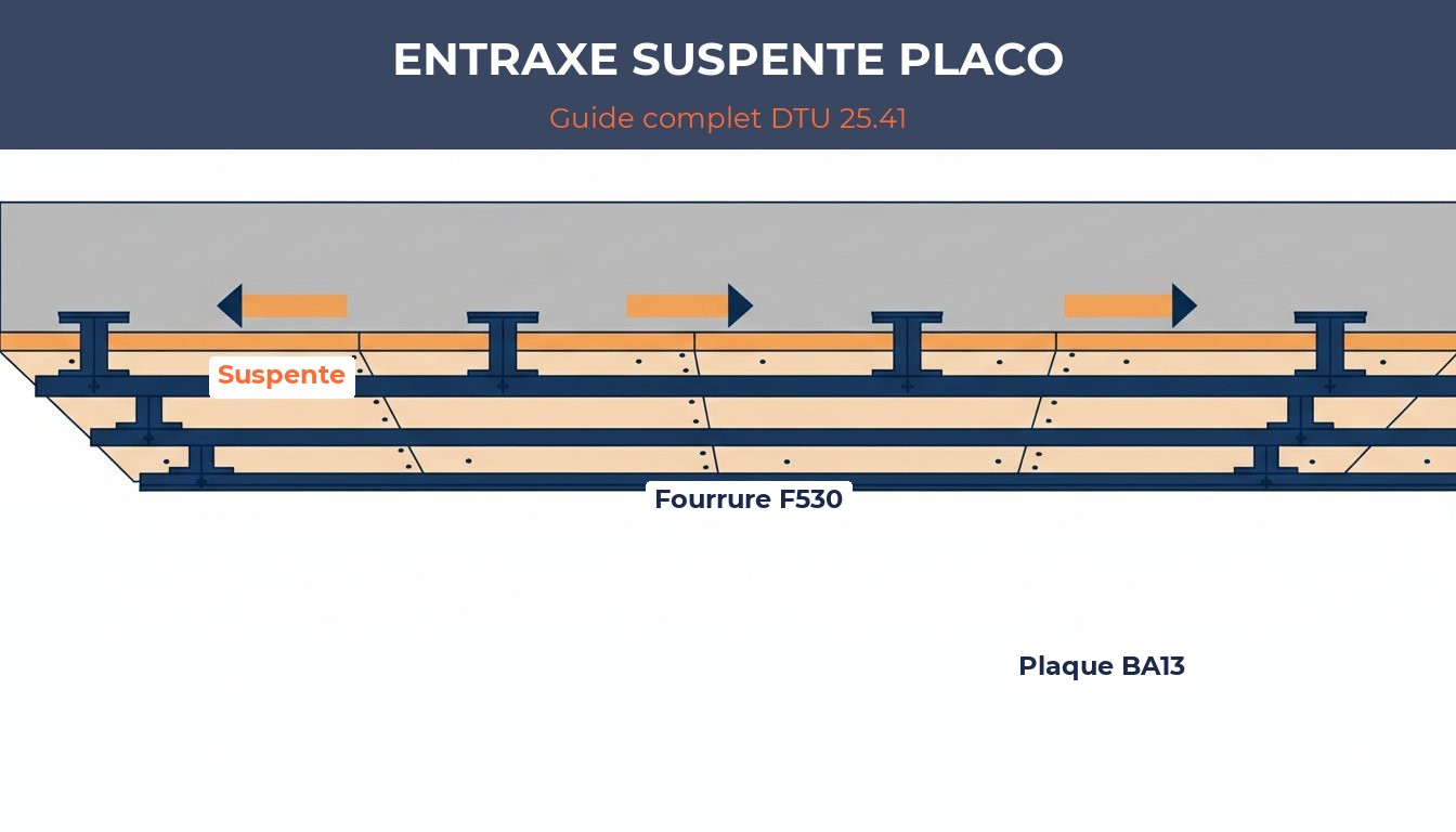 Entraxe suspente placo - coupe technique plafond suspendu DTU 25.41