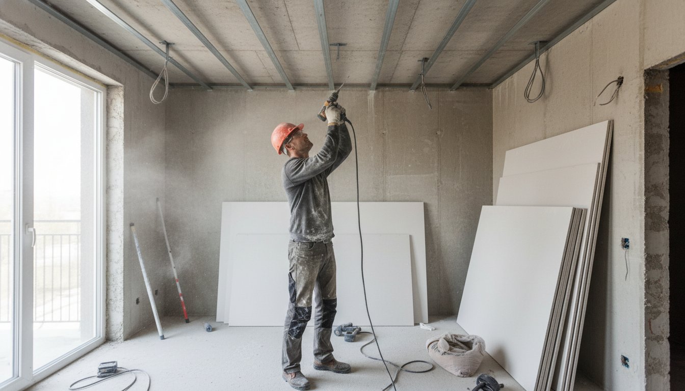 Entraxe suspente placo - pose suspentes sur plafond béton chantier
