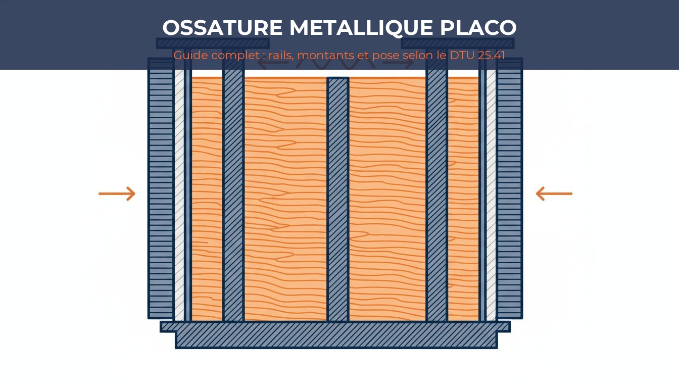 Ossature metallique placo - coupe technique cloison sur ossature metallique avec rails montants et isolation