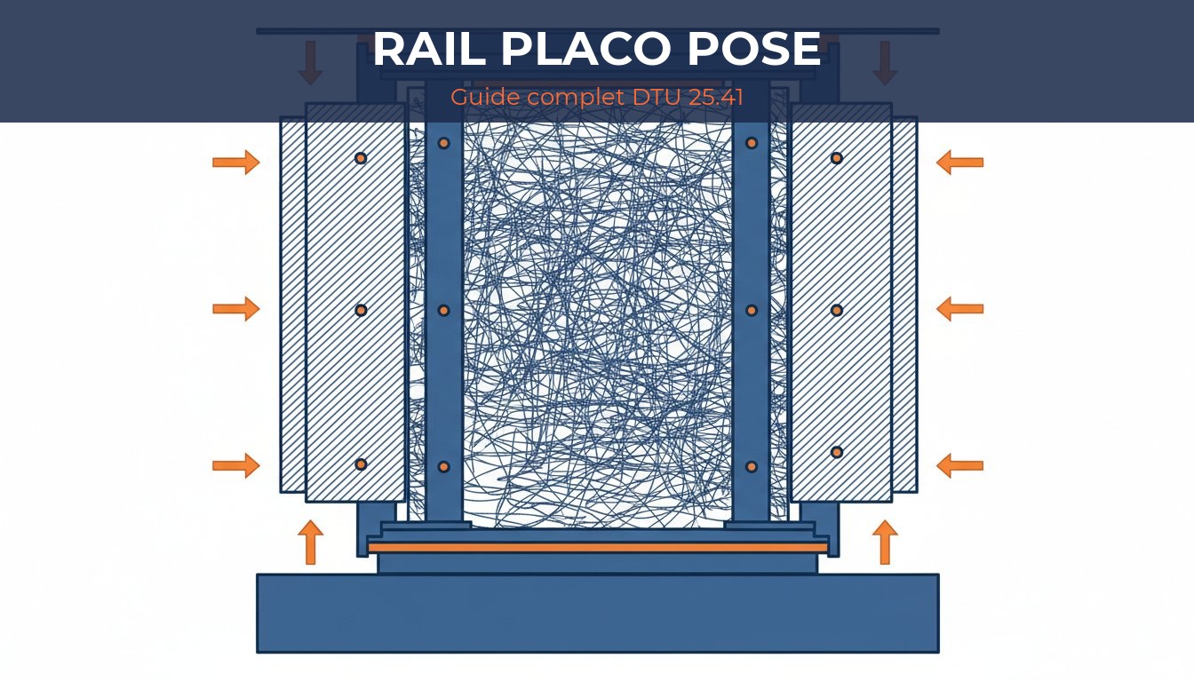 Rail placo pose - coupe technique cloison avec ossature métallique et isolant