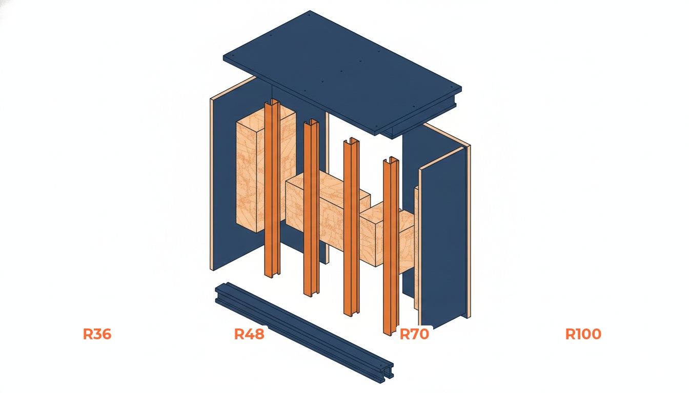 Rail placo pose - types de rails R36 R48 R70 R100 et dimensions