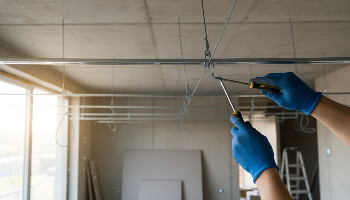 Suspente faux plafond - installation d'un plafond suspendu sur chantier