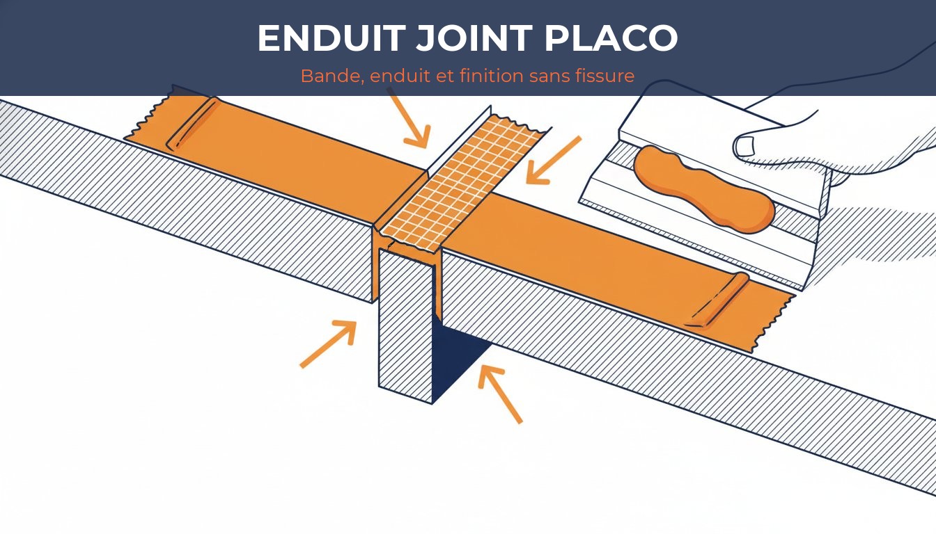 Enduit joint placo - coupe de principe d un joint entre deux plaques avec bande et enduit lissé