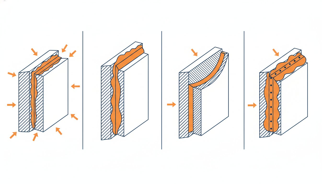 Enduit joint placo - les différents types de joints : bord aminci, bord coupé, angle rentrant et angle sortant