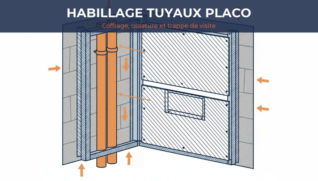 Habillage tuyaux placo - coupe de principe d un coffrage avec ossature et trappe