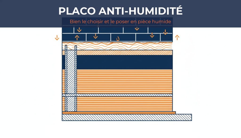 Placo anti humidite - coupe d un mur de piece humide avec plaque hydrofuge