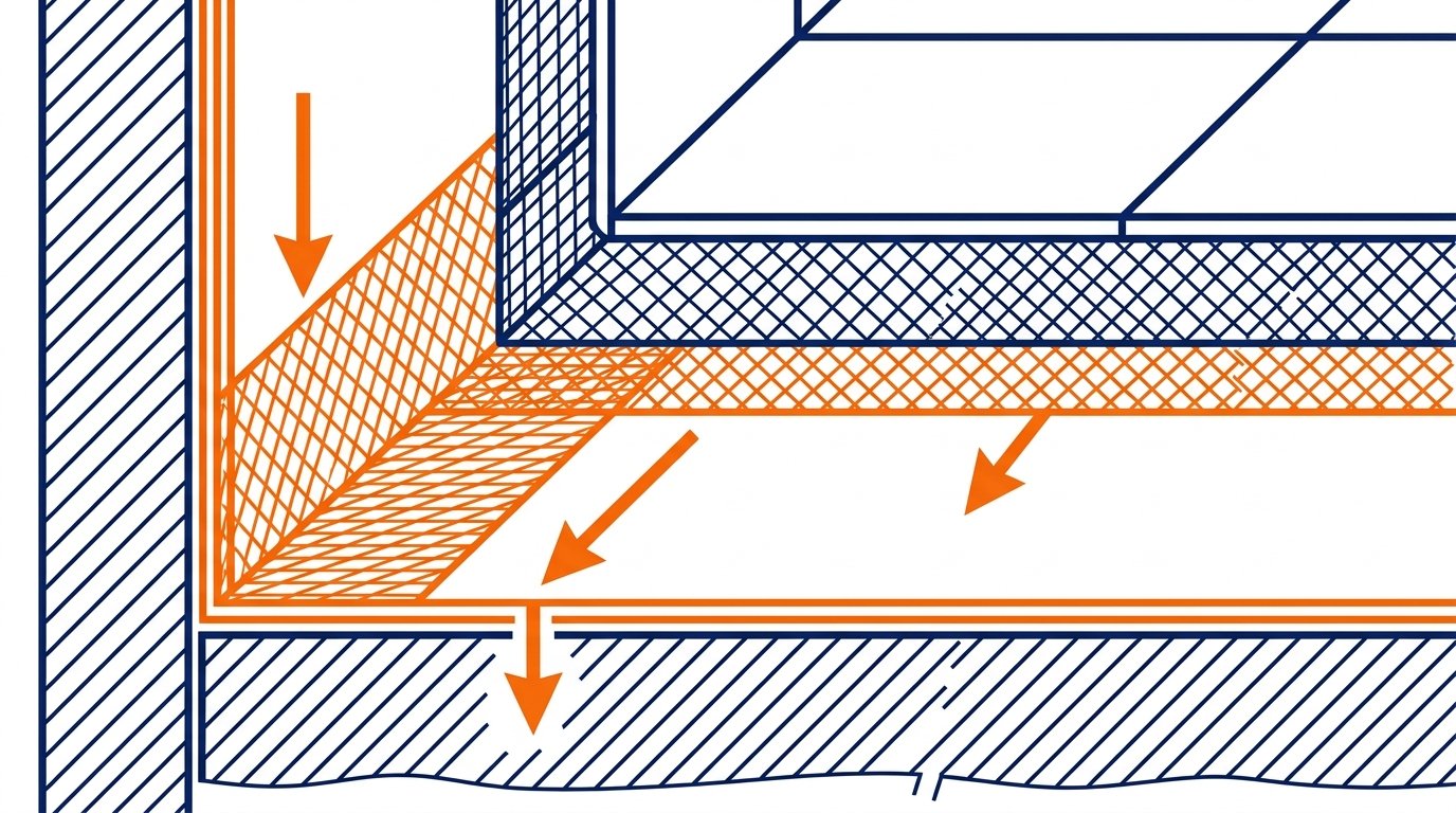 SPEC sous carrelage - coupe d'un mur de salle de bain protégé sous carrelage