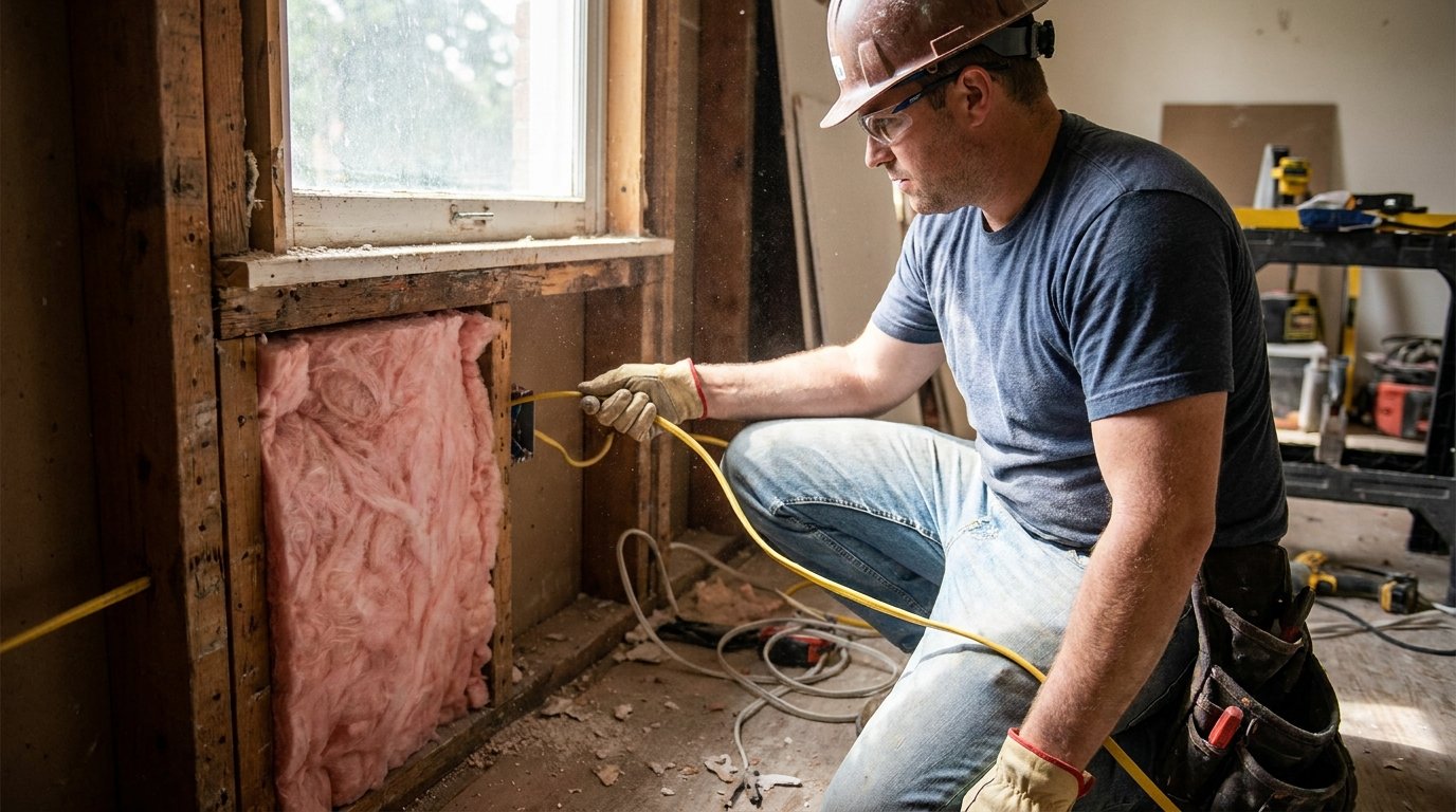 Devis rénovation maison exemple - travaux d'électricité et d'isolation en cours