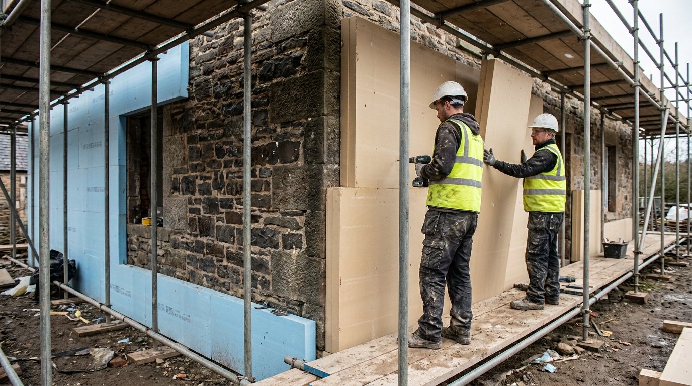 DPE maison ancienne - isolation par l'extérieur d'une façade en pierre en rénovation