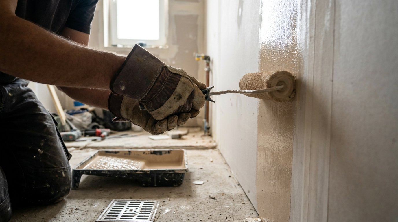 Etancheite douche SPEC application - application au rouleau sur mur de douche