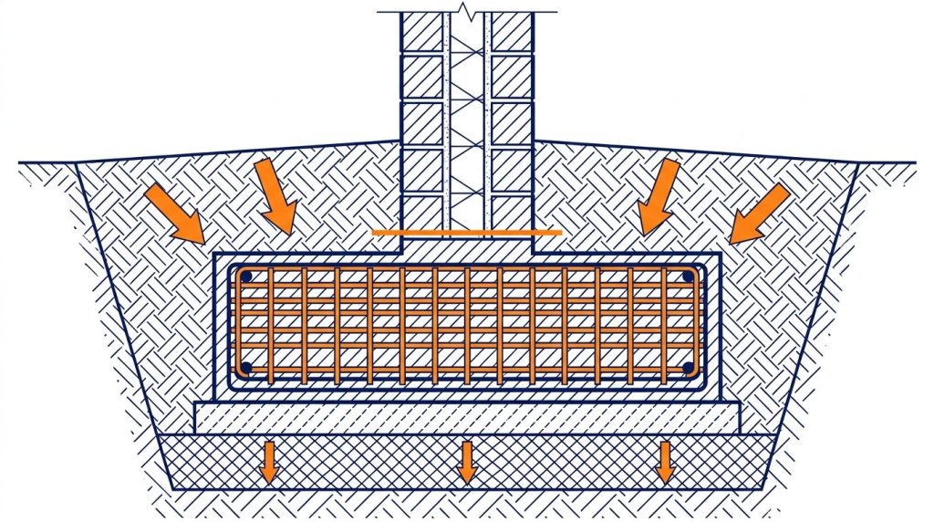 Fondation maison - coupe d une semelle filante en béton armé sous un mur