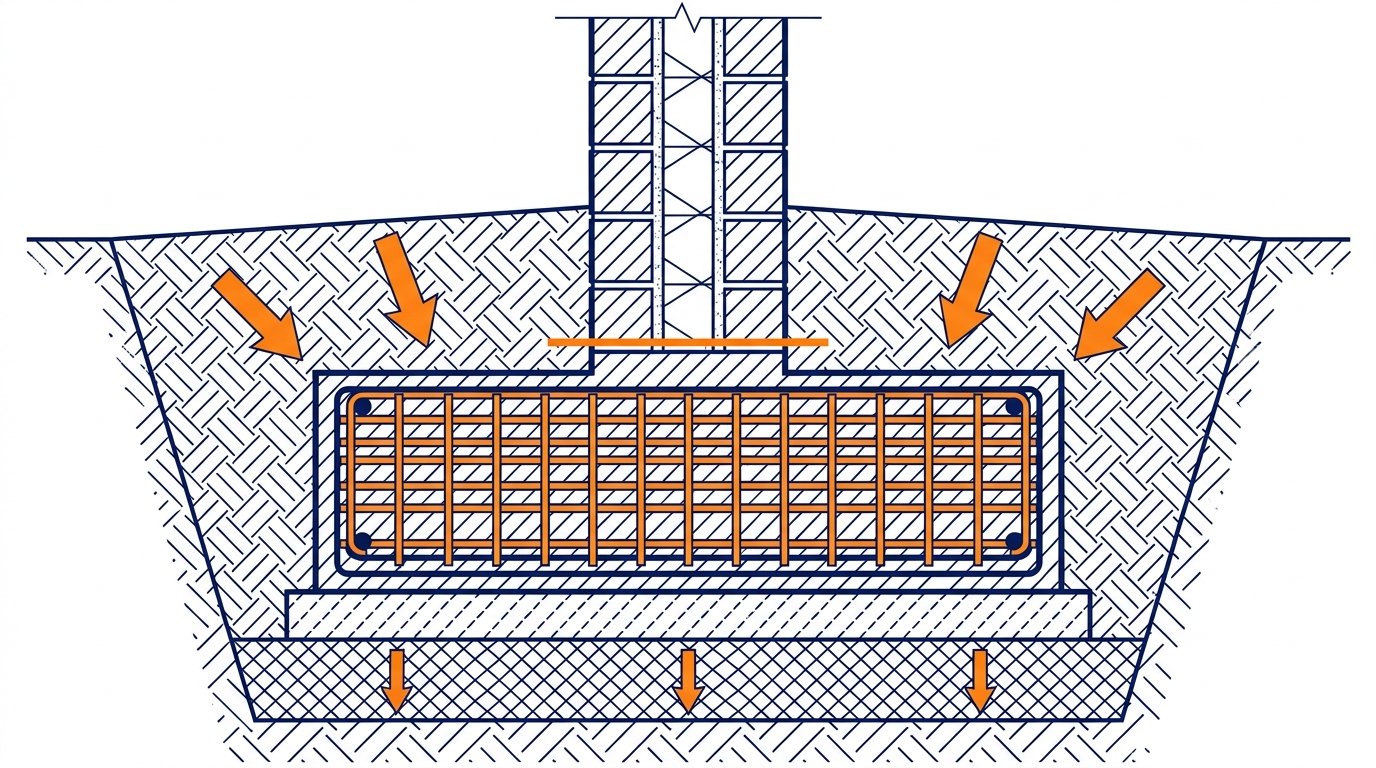 Fondation maison - coupe d une semelle filante en béton armé sous un mur