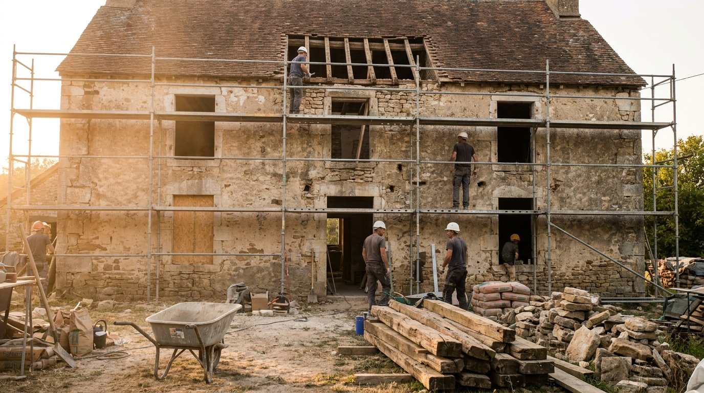 Rénovation maison ancienne étapes - chantier de rénovation d'une maison en pierre