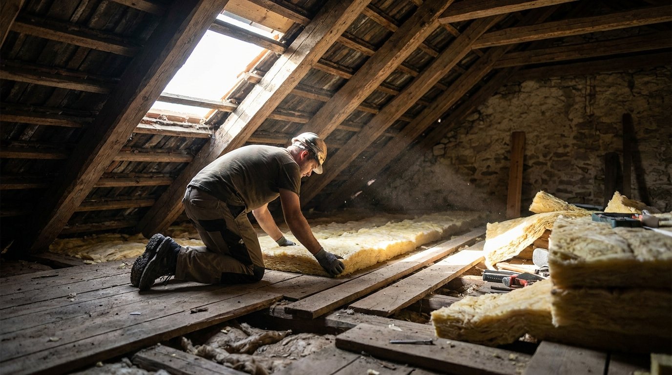 Rénovation maison ancienne étapes - pose de l'isolation dans les combles