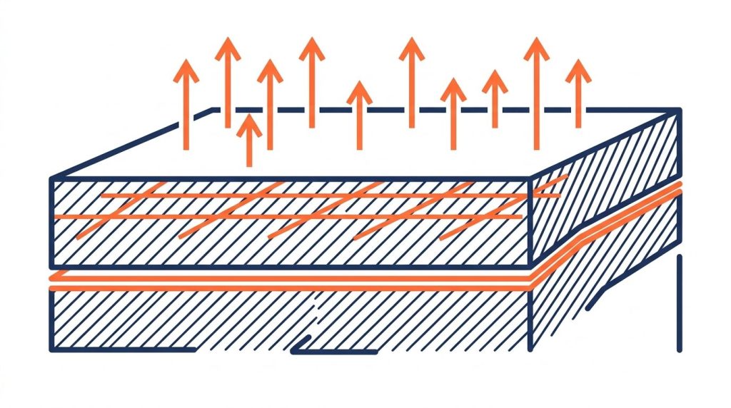 Temps de séchage dalle béton - coupe montrant l évaporation de l humidité de la dalle