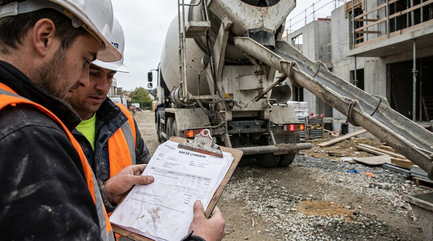 Béton prêt à l'emploi prix toupie - bon de livraison vérifié sur le chantier