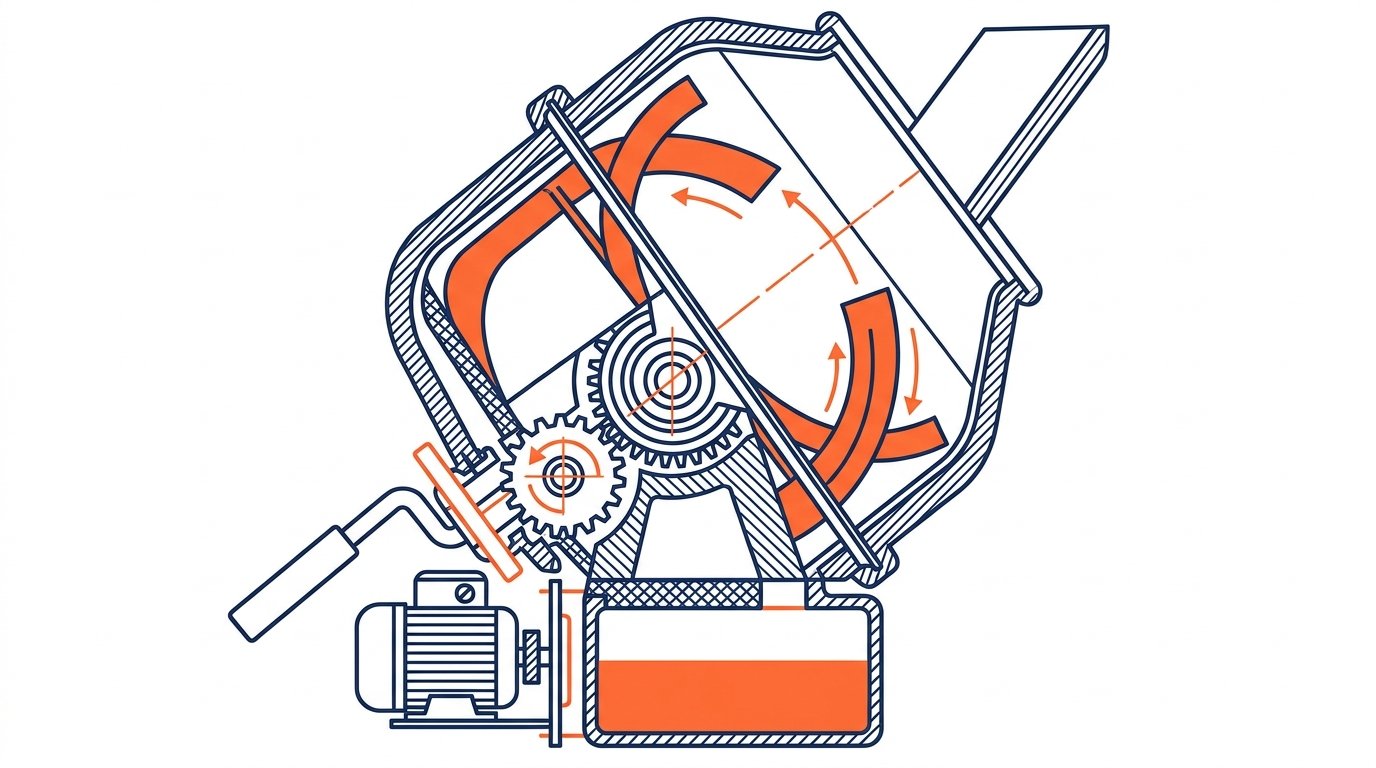 Betonniere electrique pour beton petite quantite sans toupie - coupe du tambour