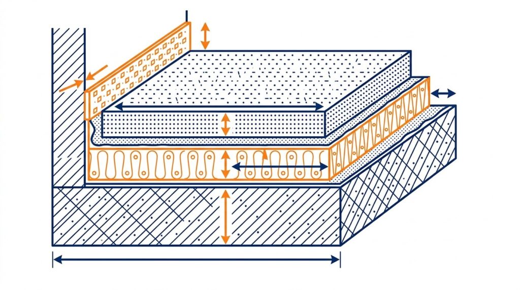 Chape flottante sur isolant - coupe technique des couches