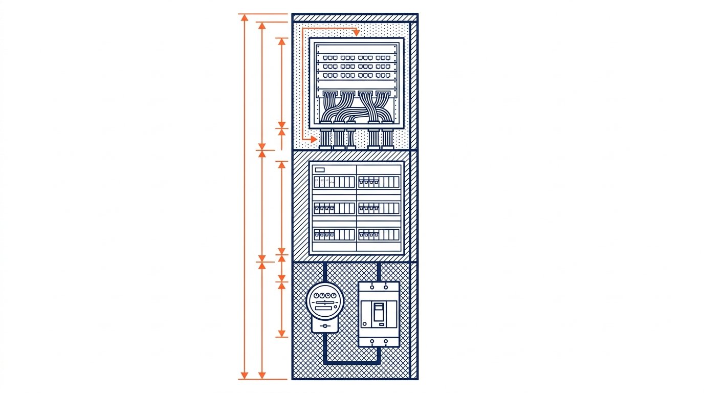 Gaine technique logement GTL - schema technique coupe avec tableau electrique et coffret communication