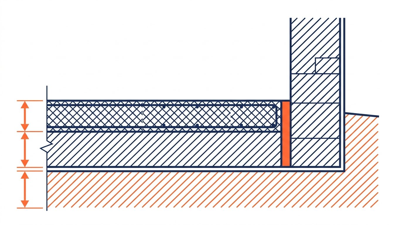 Isolation plancher bas terre plein - coupe technique du dallage isolé avec rupteur de pont thermique