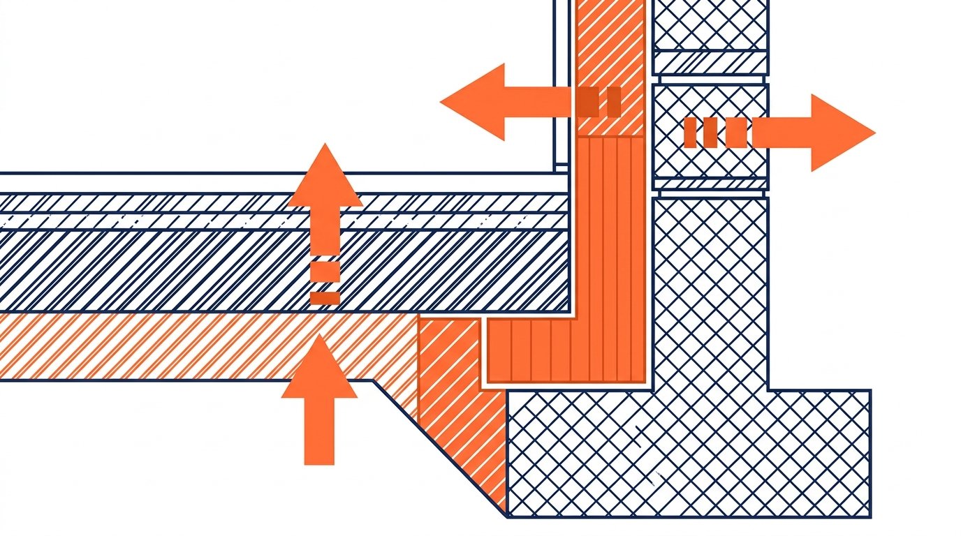 Détail technique du rupteur de pont thermique en périphérie du plancher bas terre plein