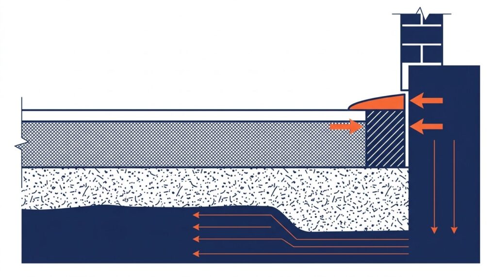 Joint périphérique dalle terrasse - coupe technique entre dalle béton et mur