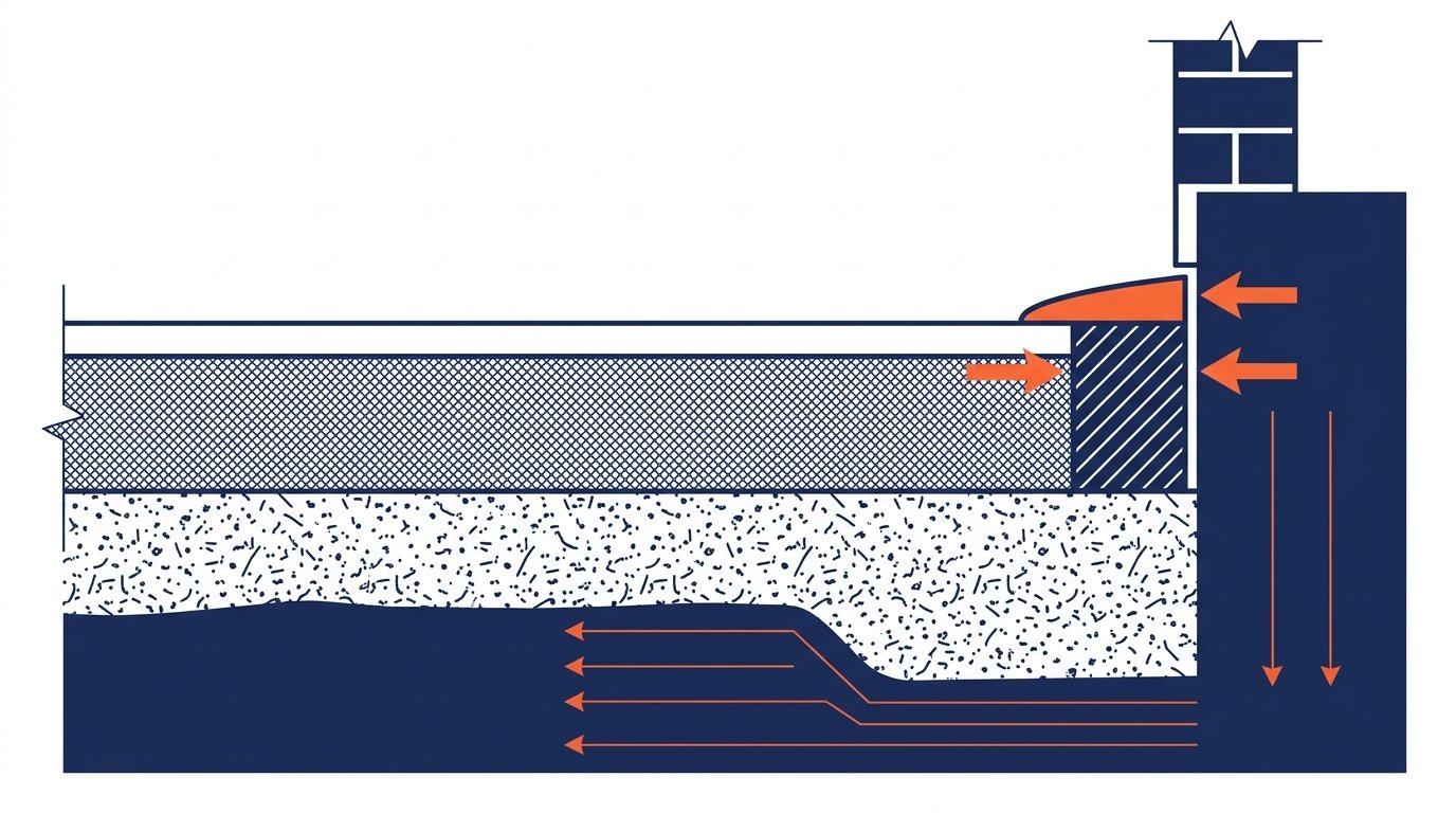 Joint périphérique dalle terrasse - coupe technique entre dalle béton et mur