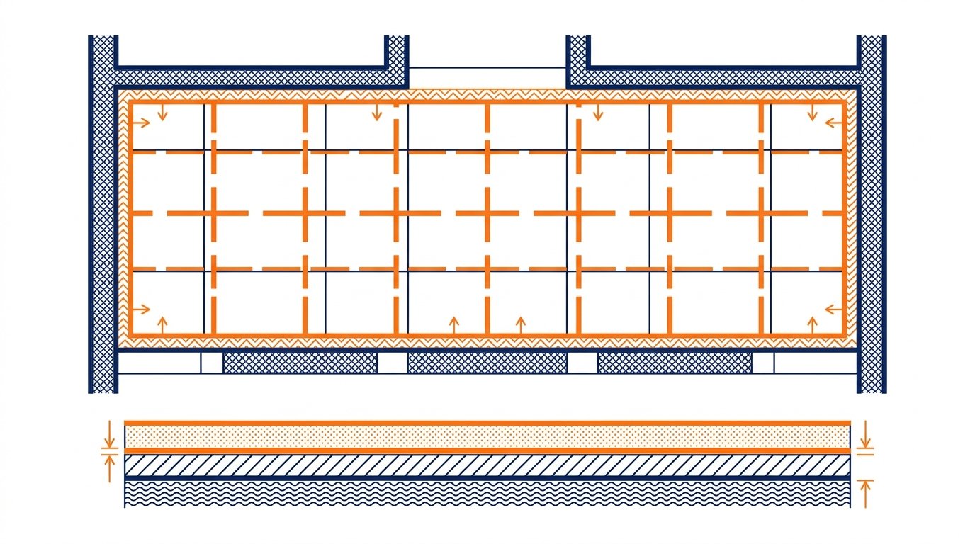 Joint périphérique dalle terrasse - plan vue de dessus joints périphériques et de fractionnement