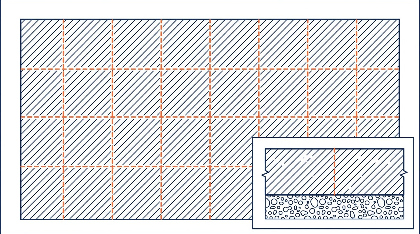 Retrait béton causes solutions - schéma de calepinage des joints de retrait sur une dalle