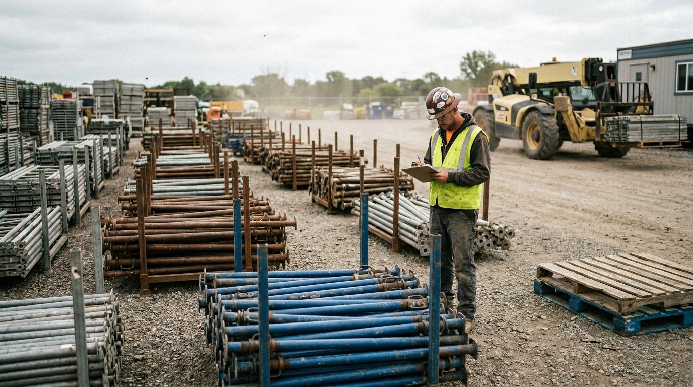 Étai location prix journalier - étais et matériel de chantier stockés dans un dépôt de location