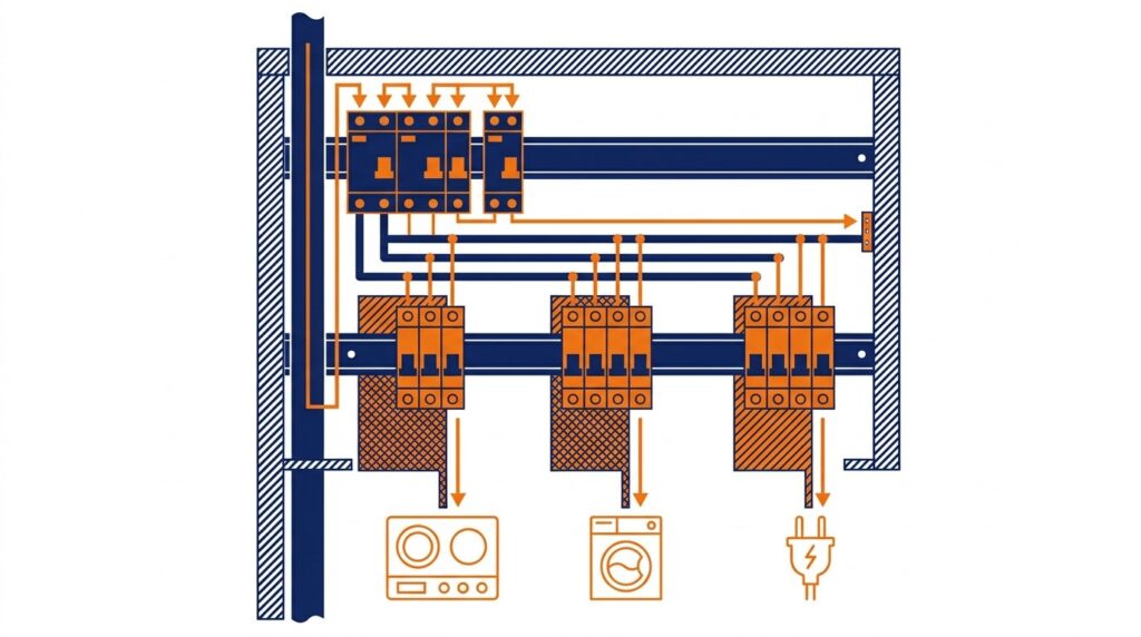 Interrupteur différentiel type A obligation - schéma du tableau électrique avec circuits protégés