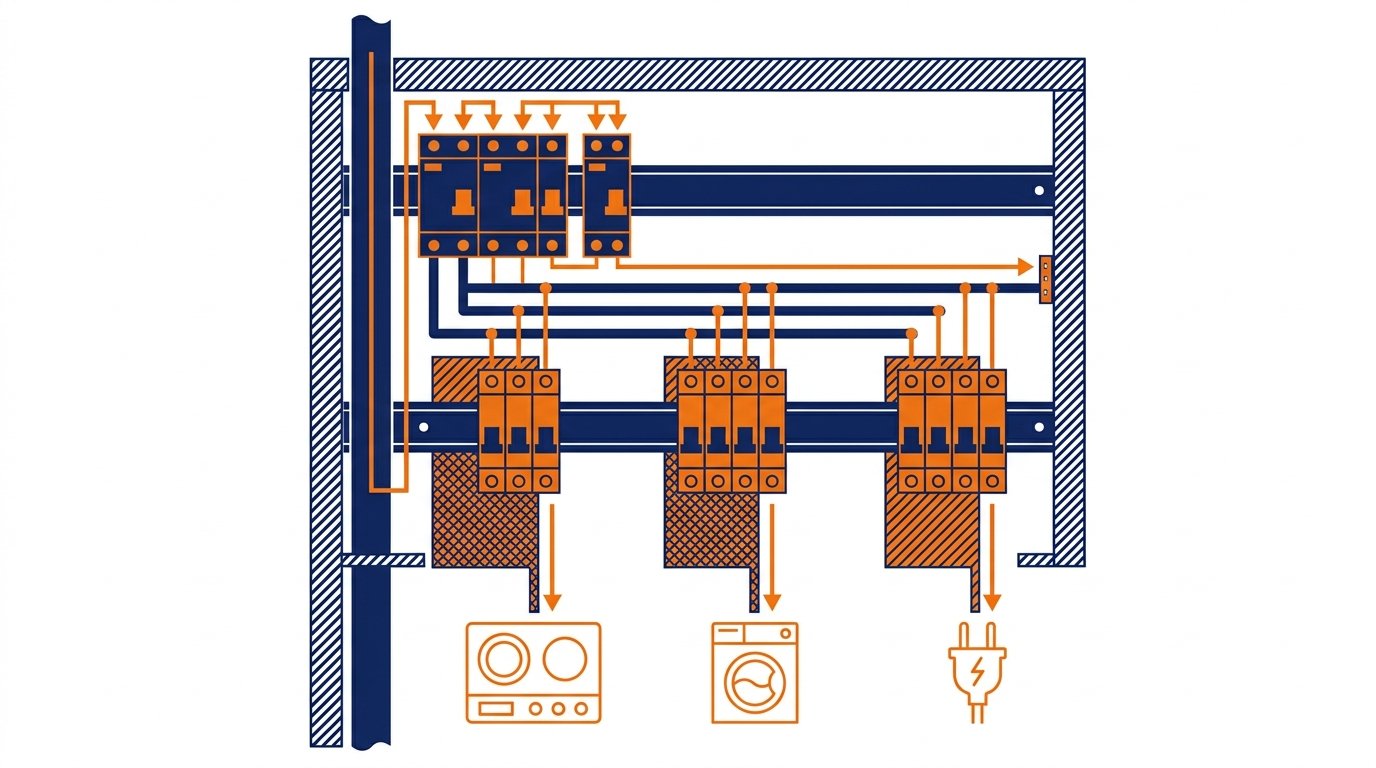Interrupteur différentiel type A obligation - schéma du tableau électrique avec circuits protégés