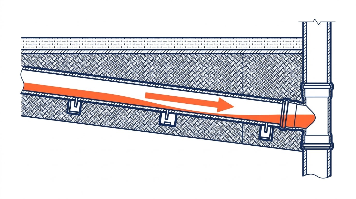 Pente évacuation eaux usées norme - schéma coupe technique canalisation PVC en pente