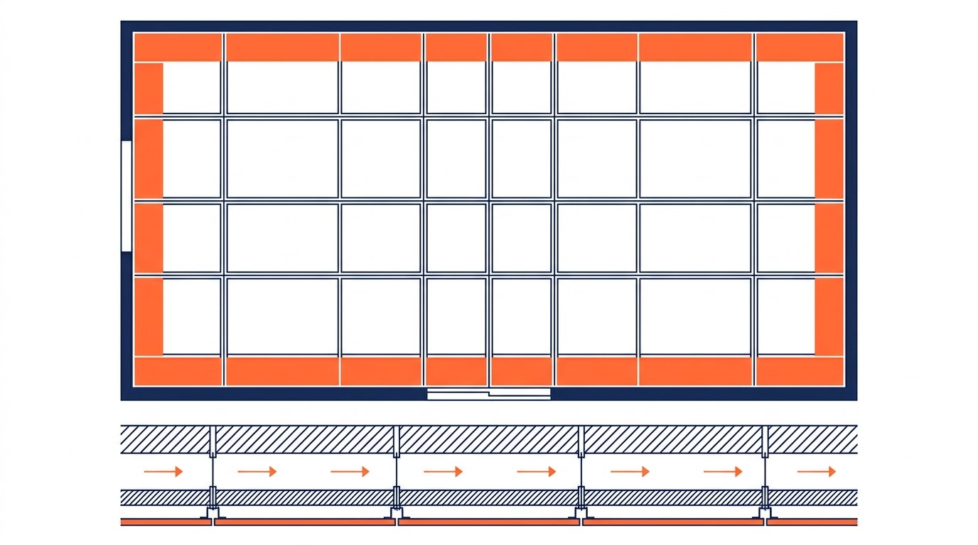 Dalle de faux plafond 60x60 - calepinage de la grille en T vue de dessus