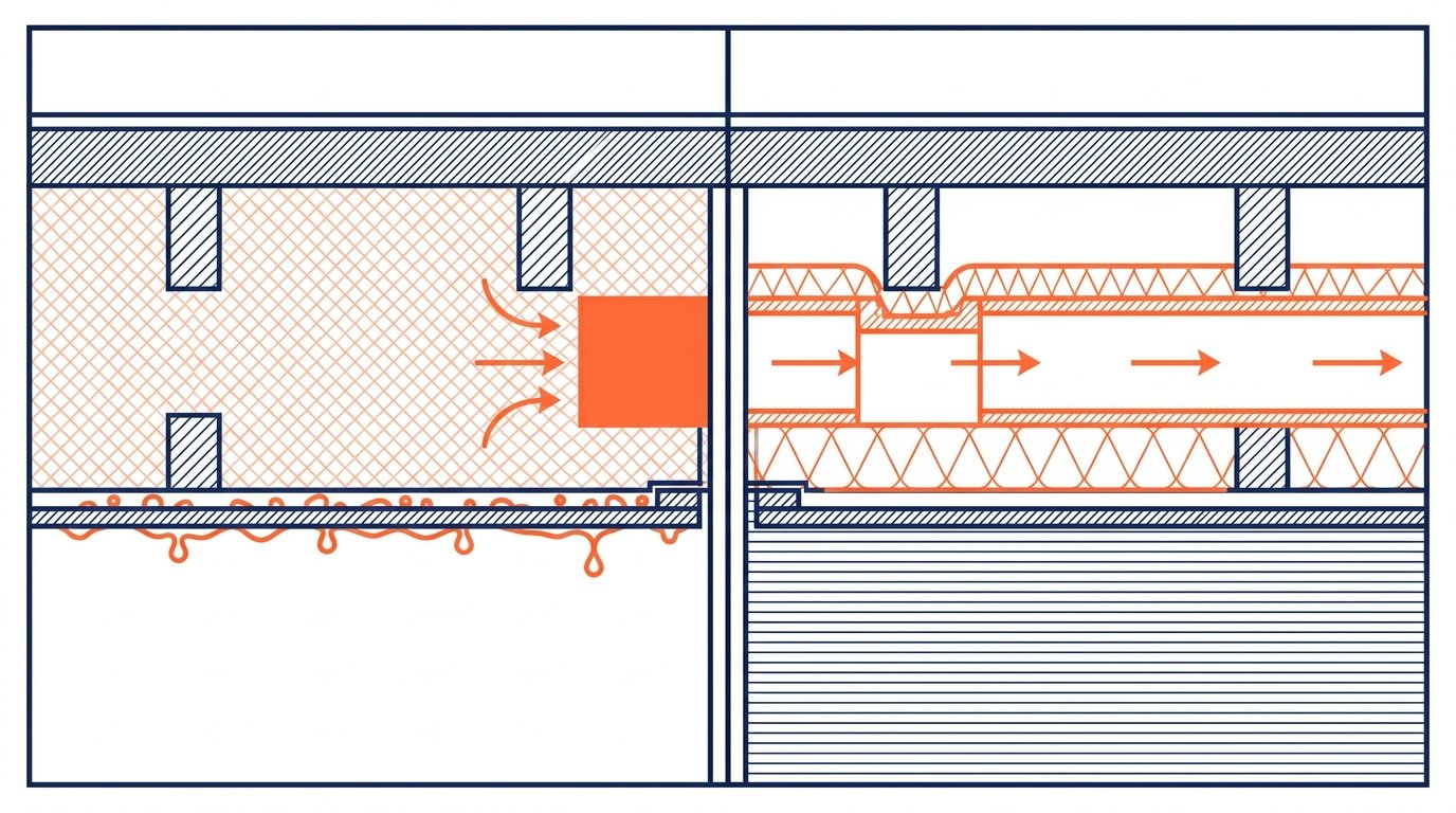 Faux plafond PVC salle de bain - comparaison plenum non isole avec condensation et plenum isole et ventile