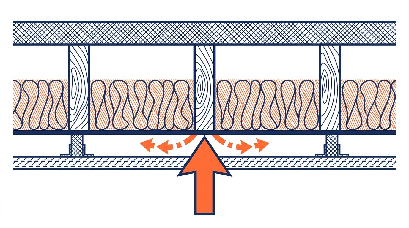 Pare vapeur faux plafond - coupe technique montrant la membrane côté chauffé sous l'isolant