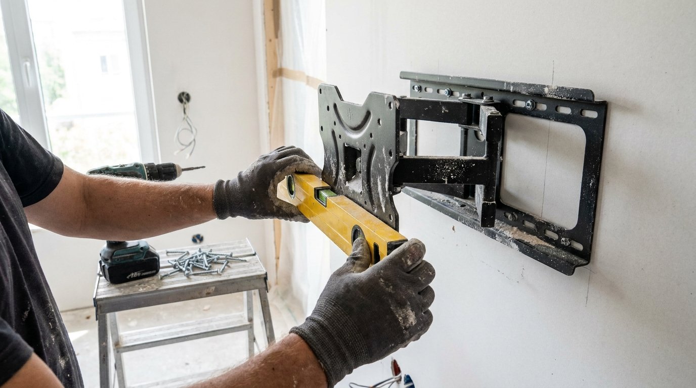 Support TV placo bras articulé - mise à niveau de la platine murale avant vissage